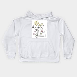 Drawing of woman's siluette and watercolor flowers Kids Hoodie